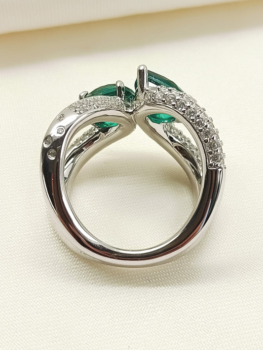 Aaheli Green 92.5 Silver American Diamond Finger Ring