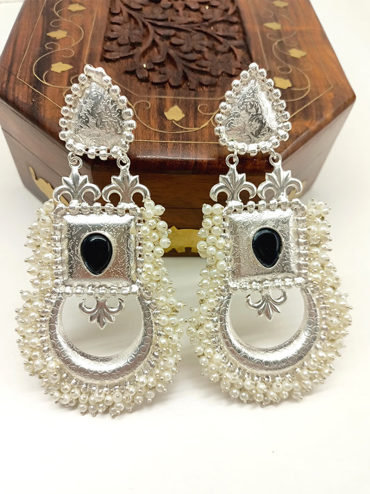 Anthea Black Long Oxidized Earrings