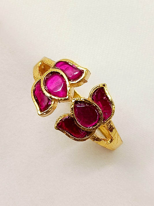 Ezd Ruby Kundan Finger Ring