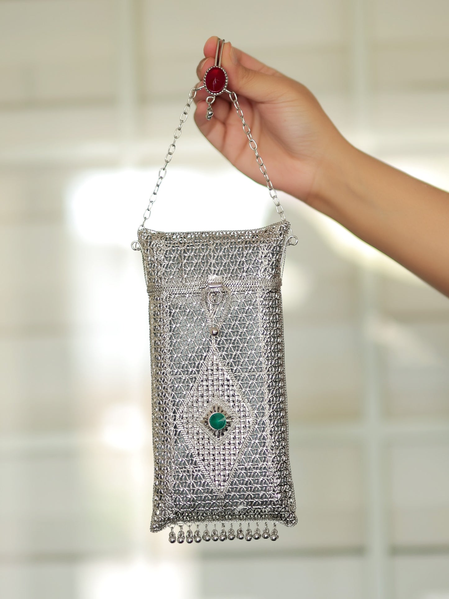 Pankh Silver Mobile Pouch