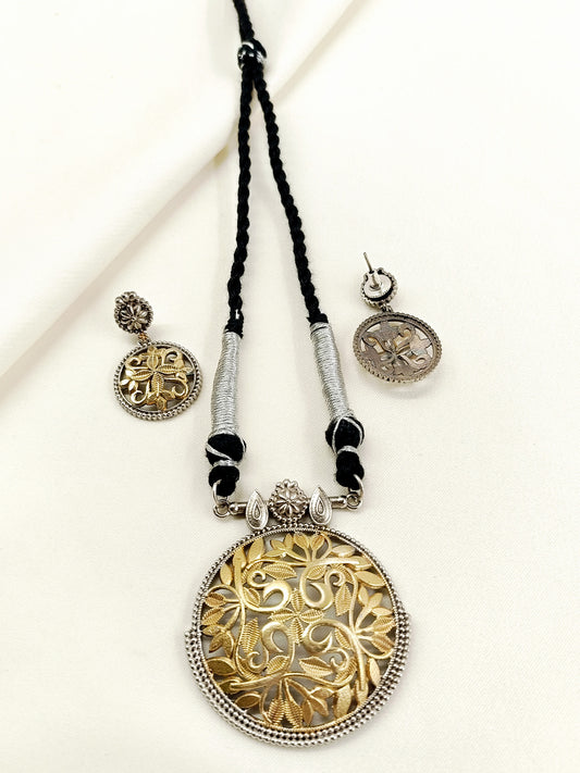 Vasundhara Dual-Tone Oxidized Pendant Set