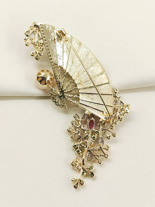 Kalki Multi Colour Mother Of Pearl Fan Brooch