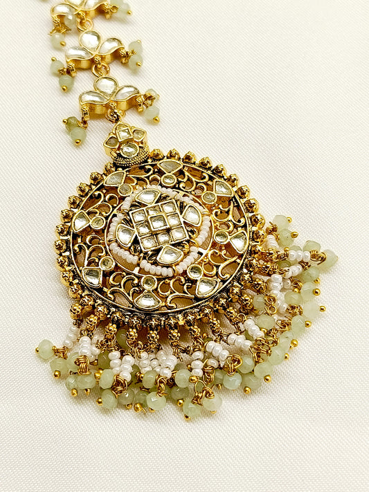 Bhini Mint Green Kundan Maangtikka