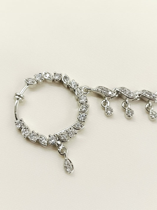 Gitika White American Diamond Nath