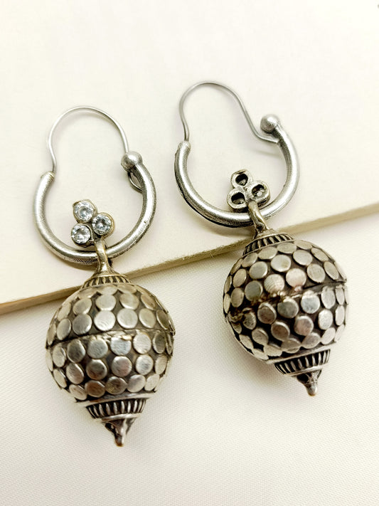 Harshiya White German Silver Oxidized Earrings