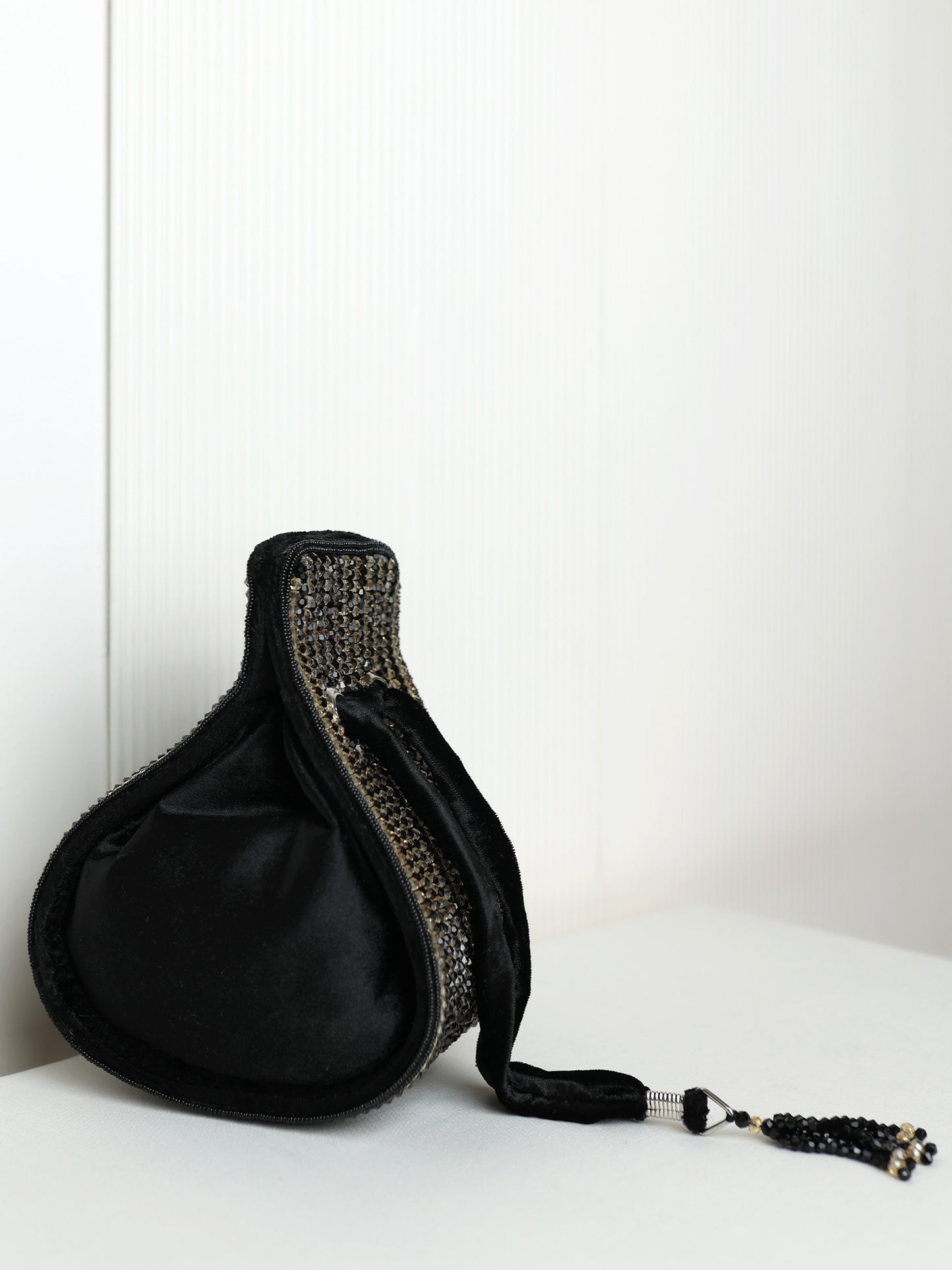 Yutika Black Golden Beaded  Potli Bag