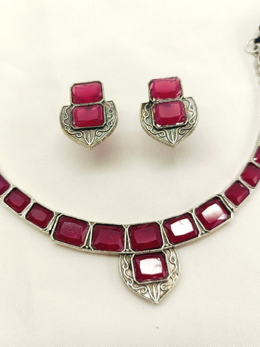 Miranda Ruby Oxidized Necklace Set