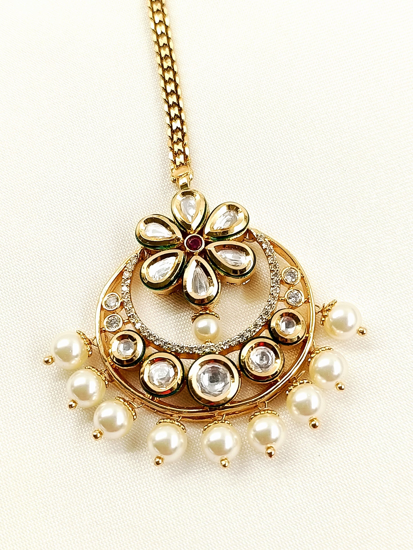 Vidya White Pearl Kundan Teeka