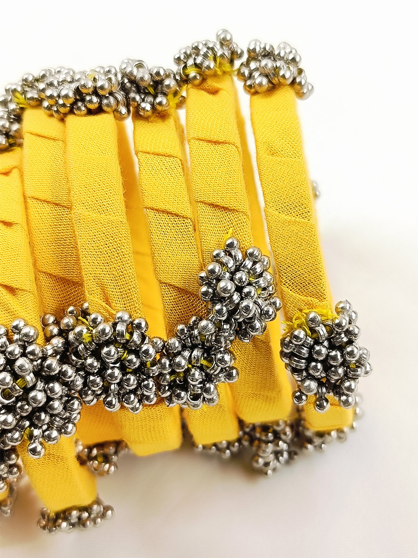 Pranjal Yellow Fabric Bangles with Ghungroo