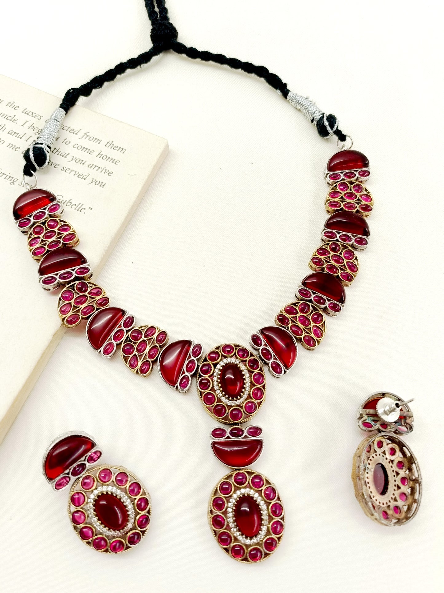 Aamisha Maroon Oxidized Necklace Set