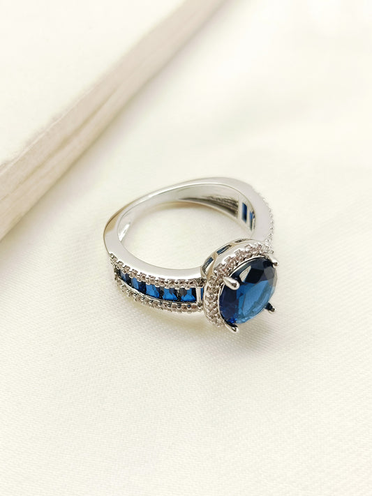 Taysha Navy Blue American Diamond Finger Ring