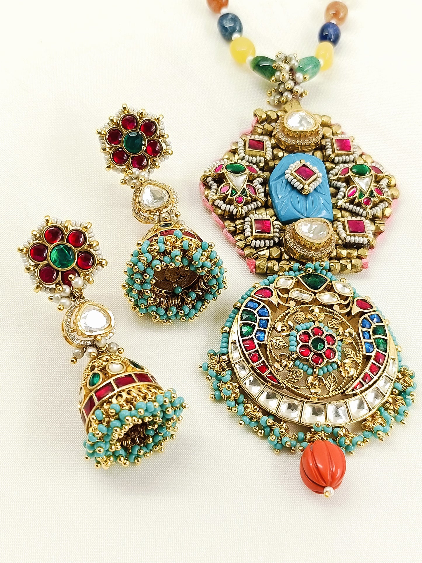 Kamia Multicolor Jadau Kundan Pendant Set with Mala