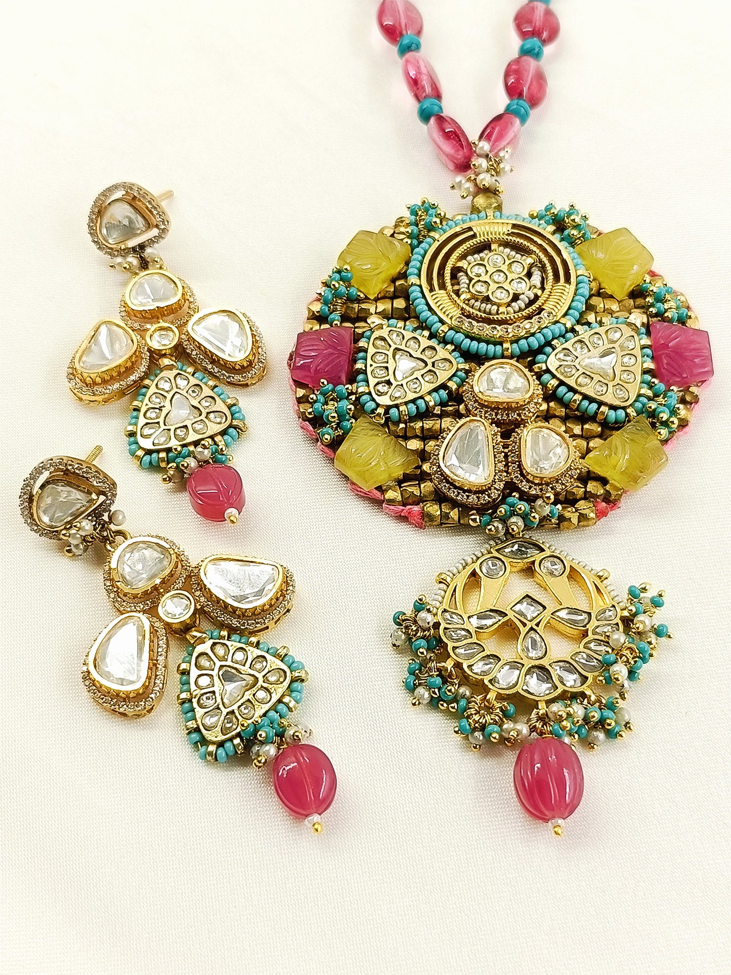 Yukti Multi Colour Jadau Kundan Long Pendant Set