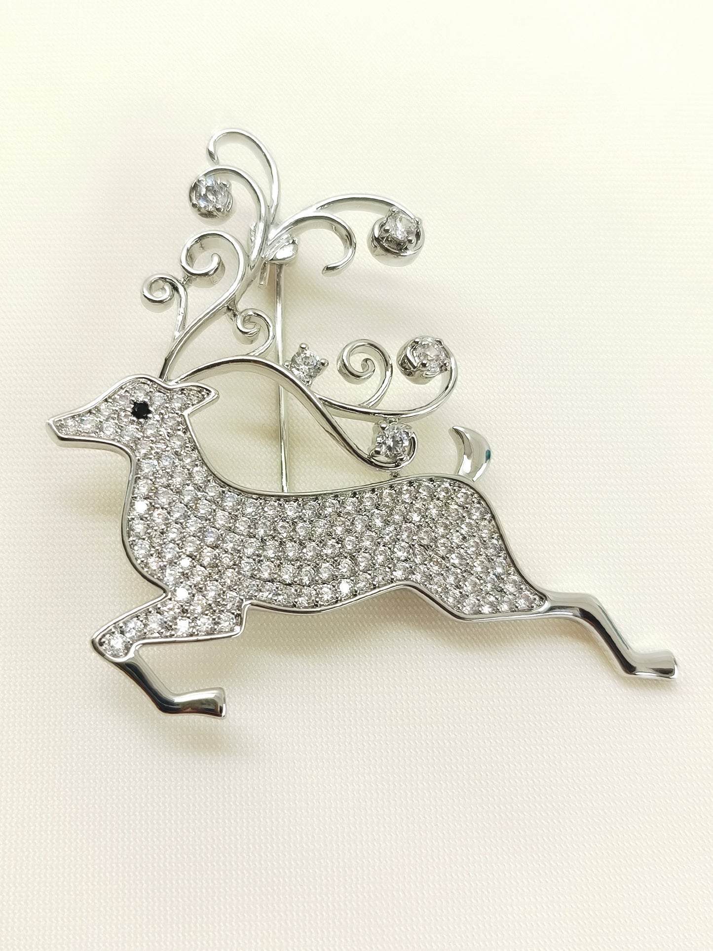 Mini Silver Reindeer Brooch