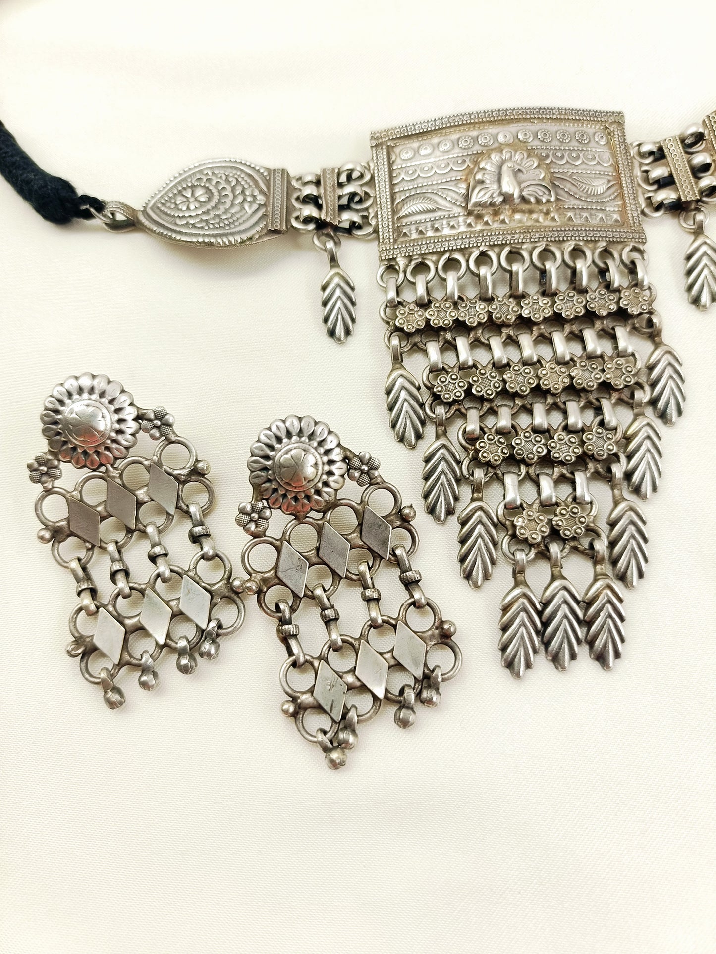 Beverly Plain Oxidized Peacock Choker Set