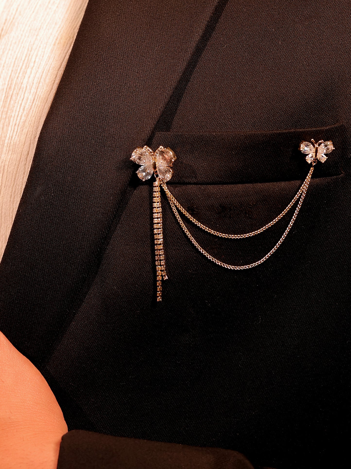 Shalini Golden Butterfly Brooch Pin With Chain