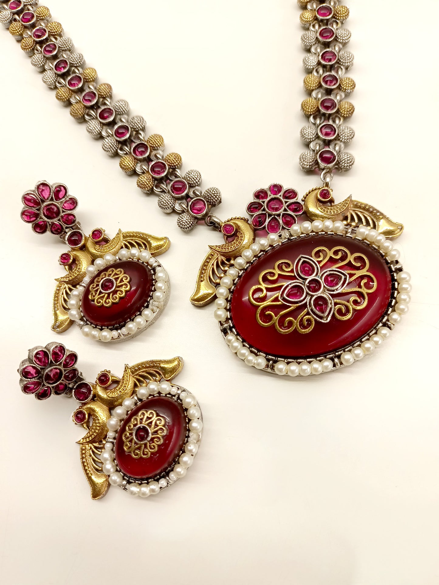 Kaahini Rose Pink Oxidized Necklace Set