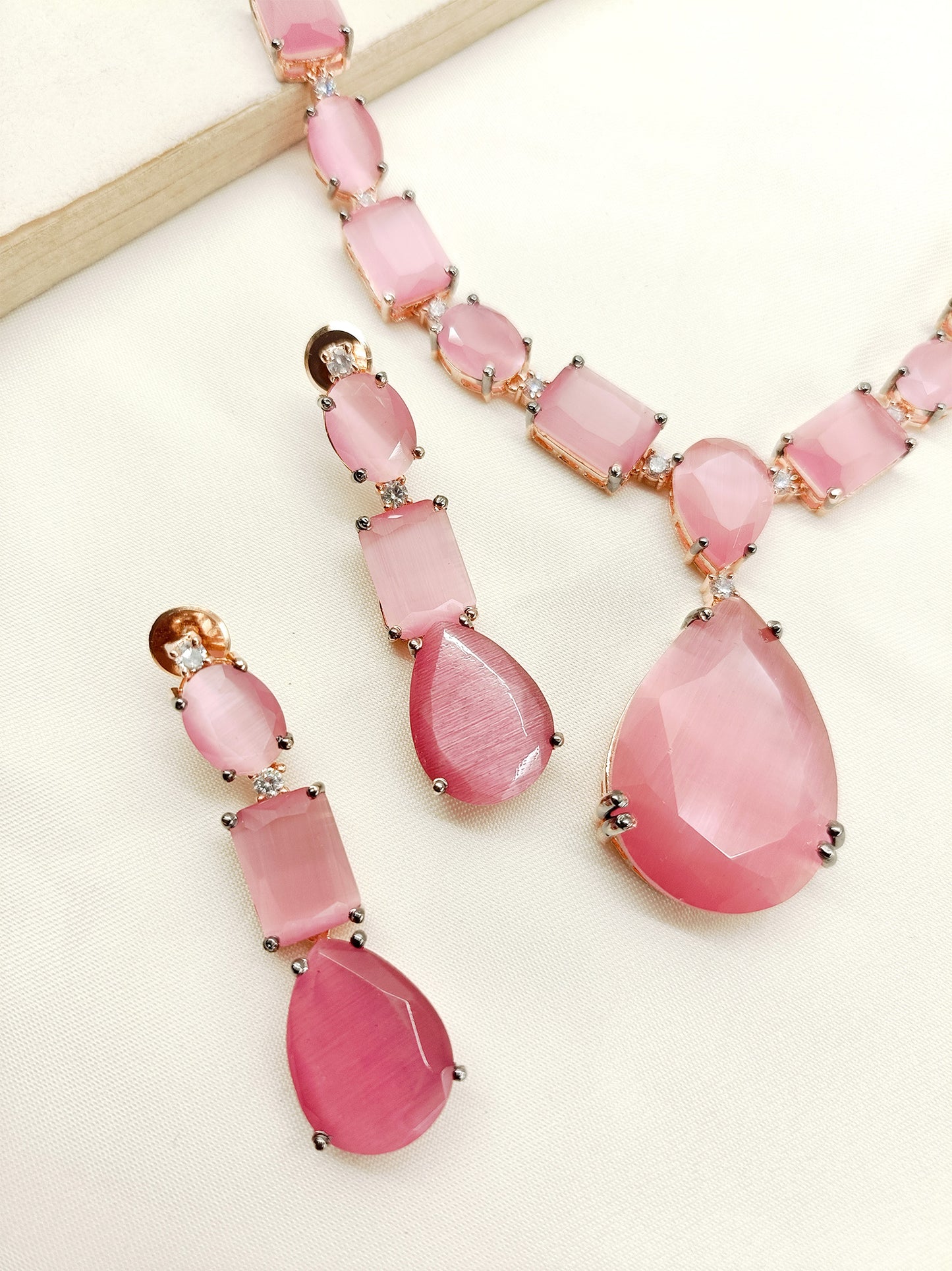 Vidya Pink Swarovski Stone Necklace Set