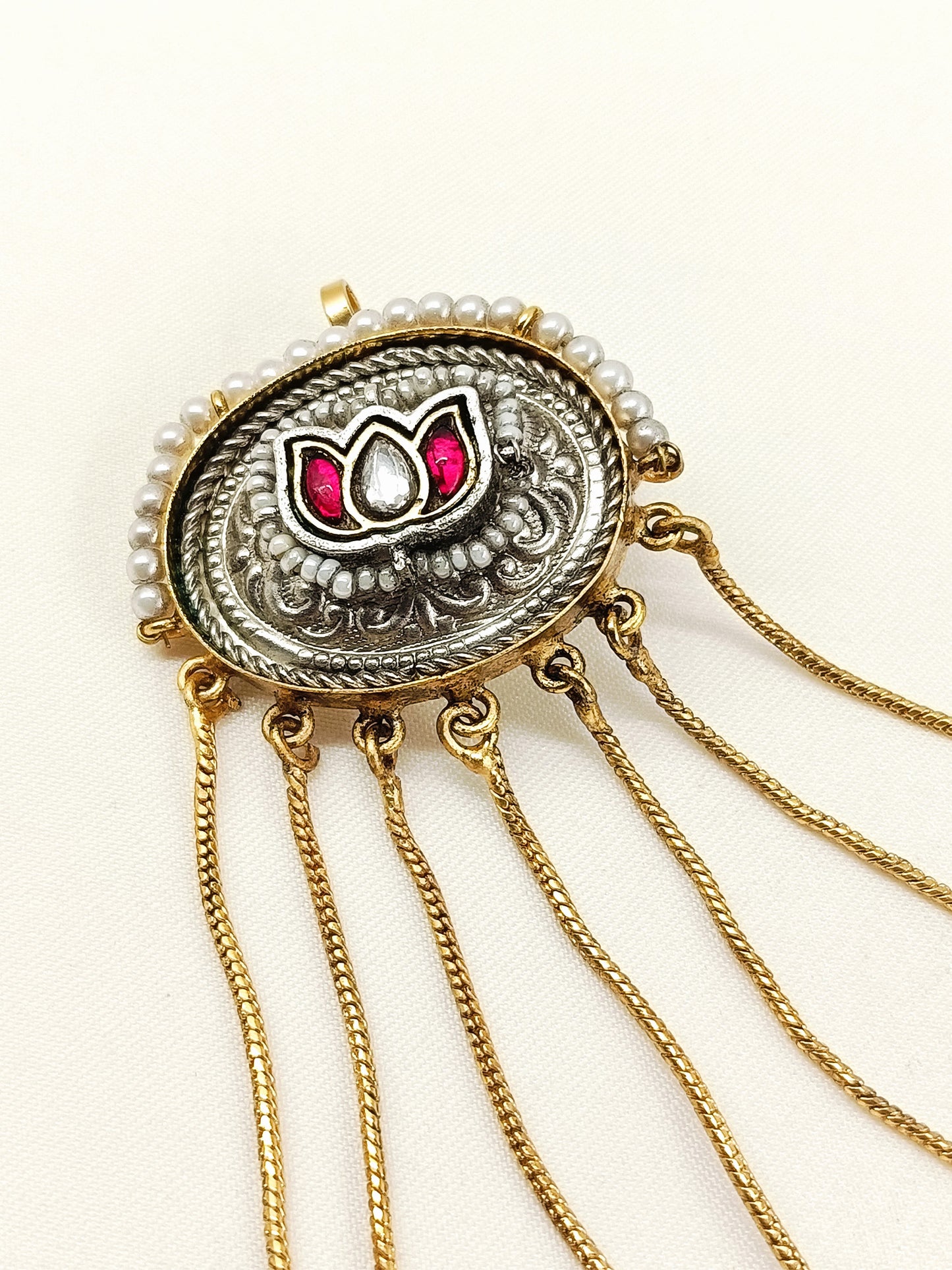 Vipasa Ruby Lotus Dual Tone Ear Chain with Cuff