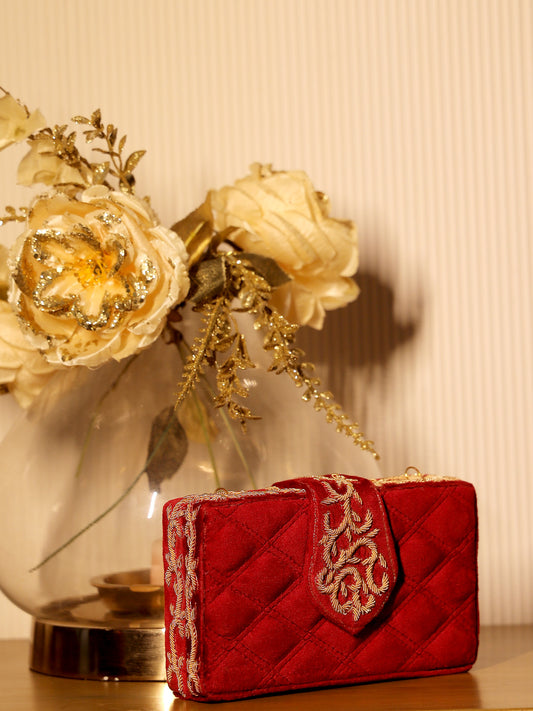 Vinesha Maroon Evening Clutch