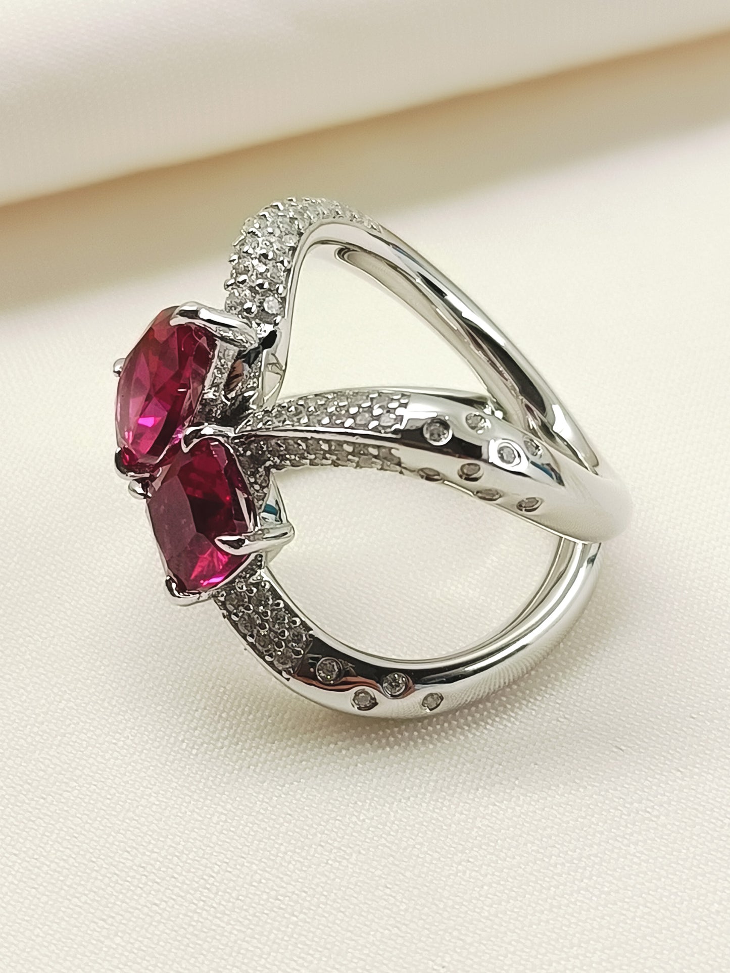 Sagarika Ruby 92.5 Silver American Diamond Finger Ring