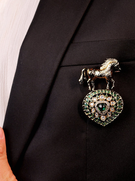 Uday Green Horse Brooch