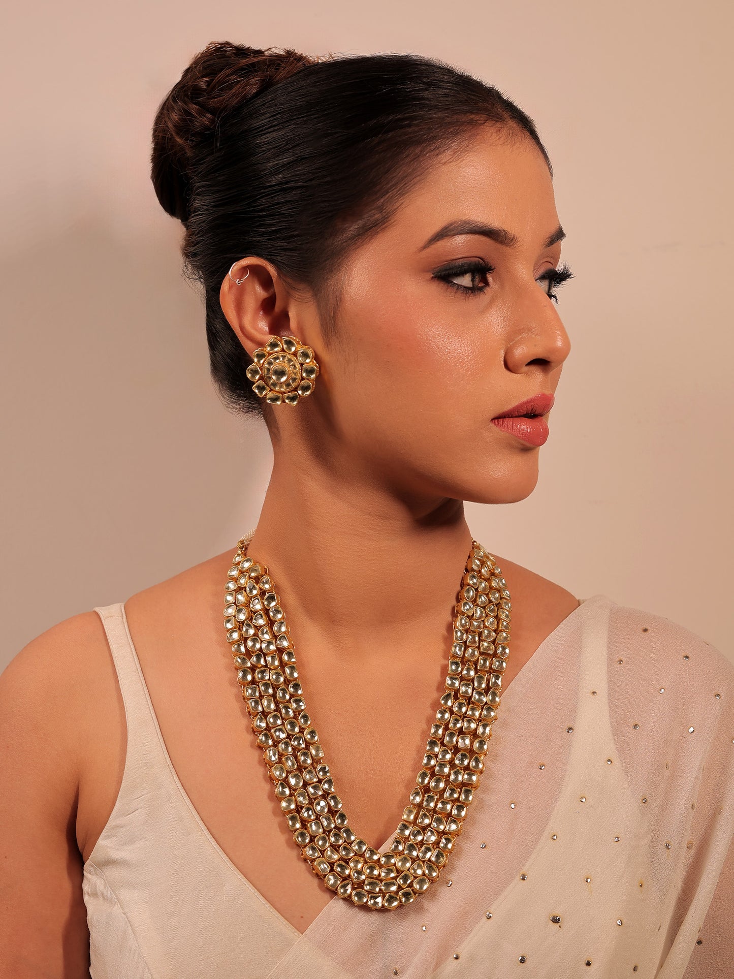 Aamira Golden Coloured Pachi Kundan Long Necklace Set