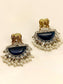 Maheshwari Navy Blue Elephant Oxidized Earrings
