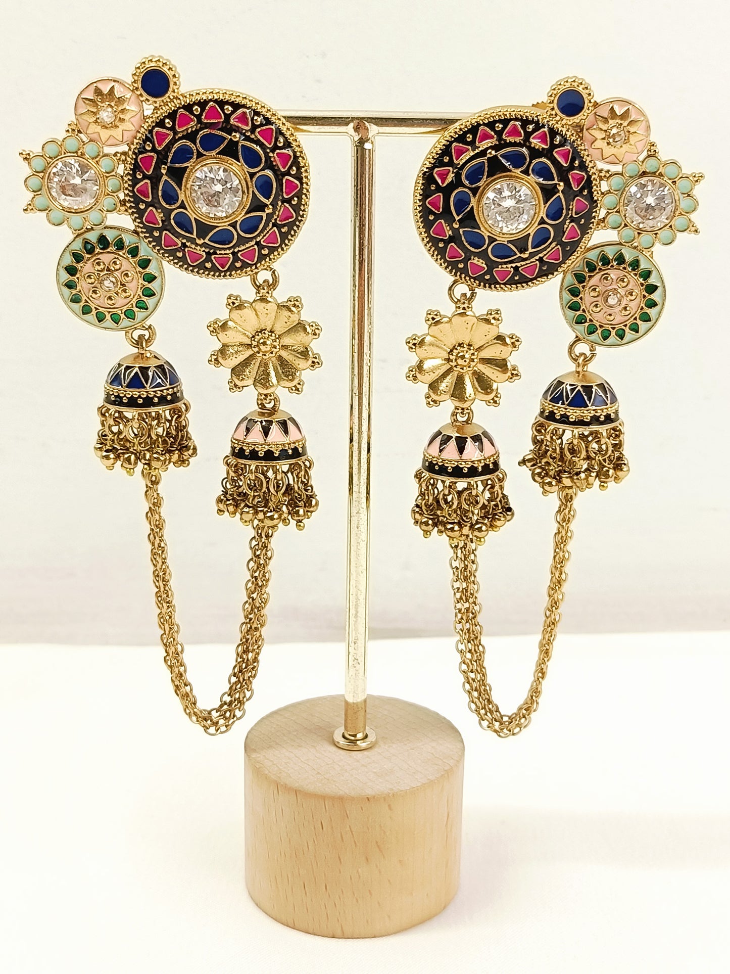 Tarasha Kashmiri Meenakari Chain Jhumka Earrings