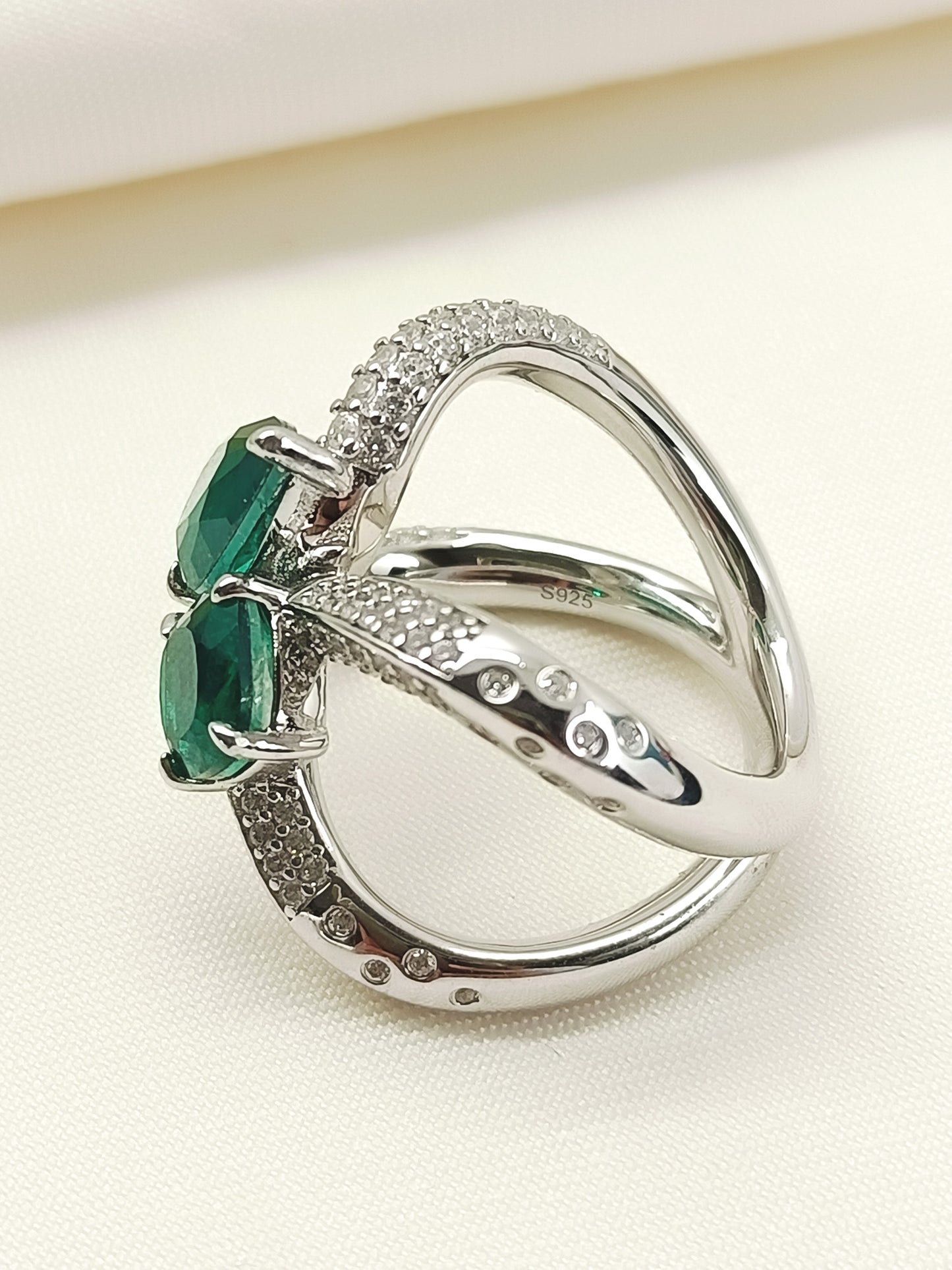 Aaheli Green 92.5 Silver American Diamond Finger Ring