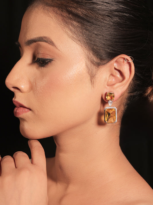 Parnika Golden American Diamond Silver Plated Earrings