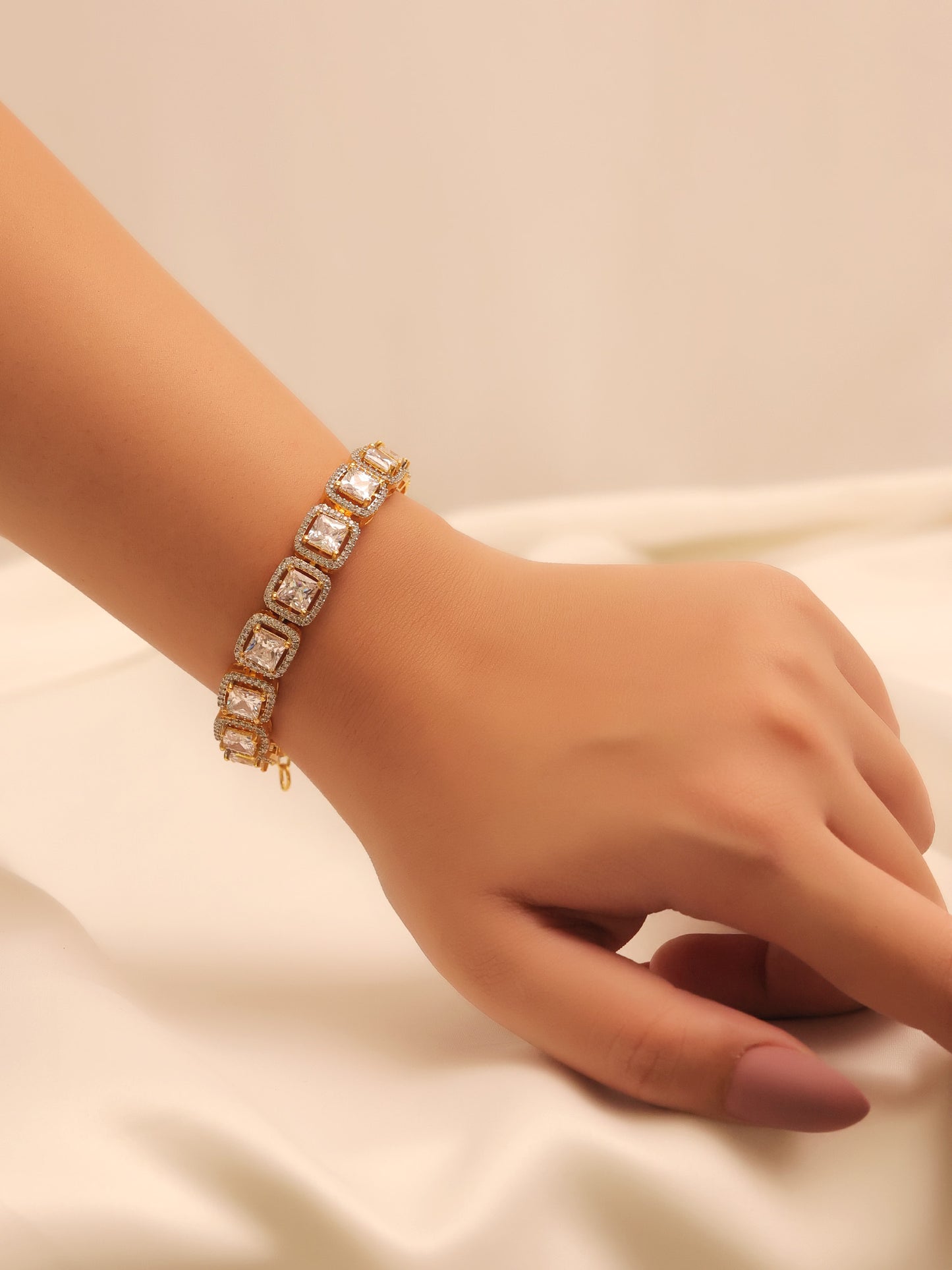 Vandita American Diamond Gold Plated Flexible Bracelet