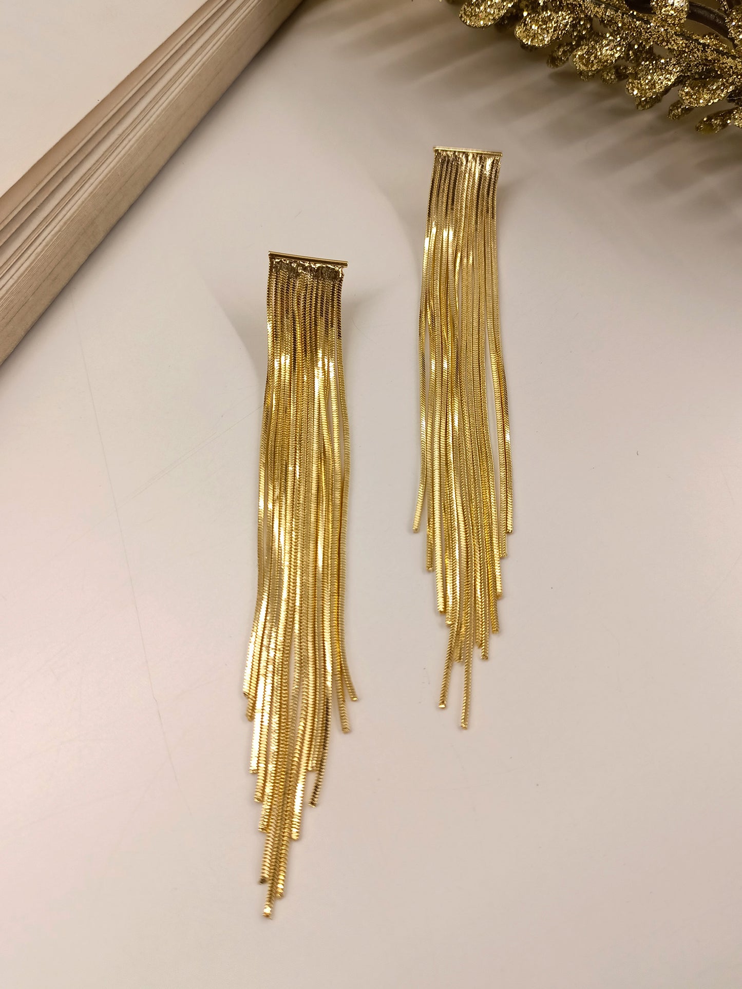 Raysha Long Golden Chain Earrings
