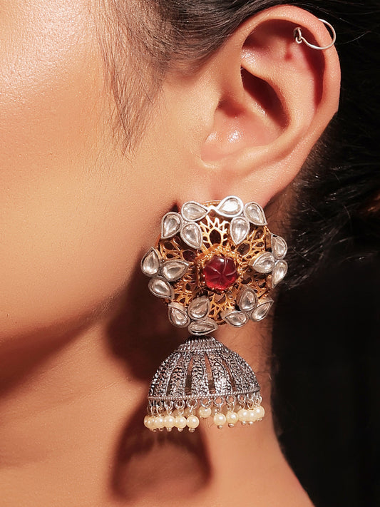 Mehak Rose Pink Stone Two Tone Polish Boutique Earrings