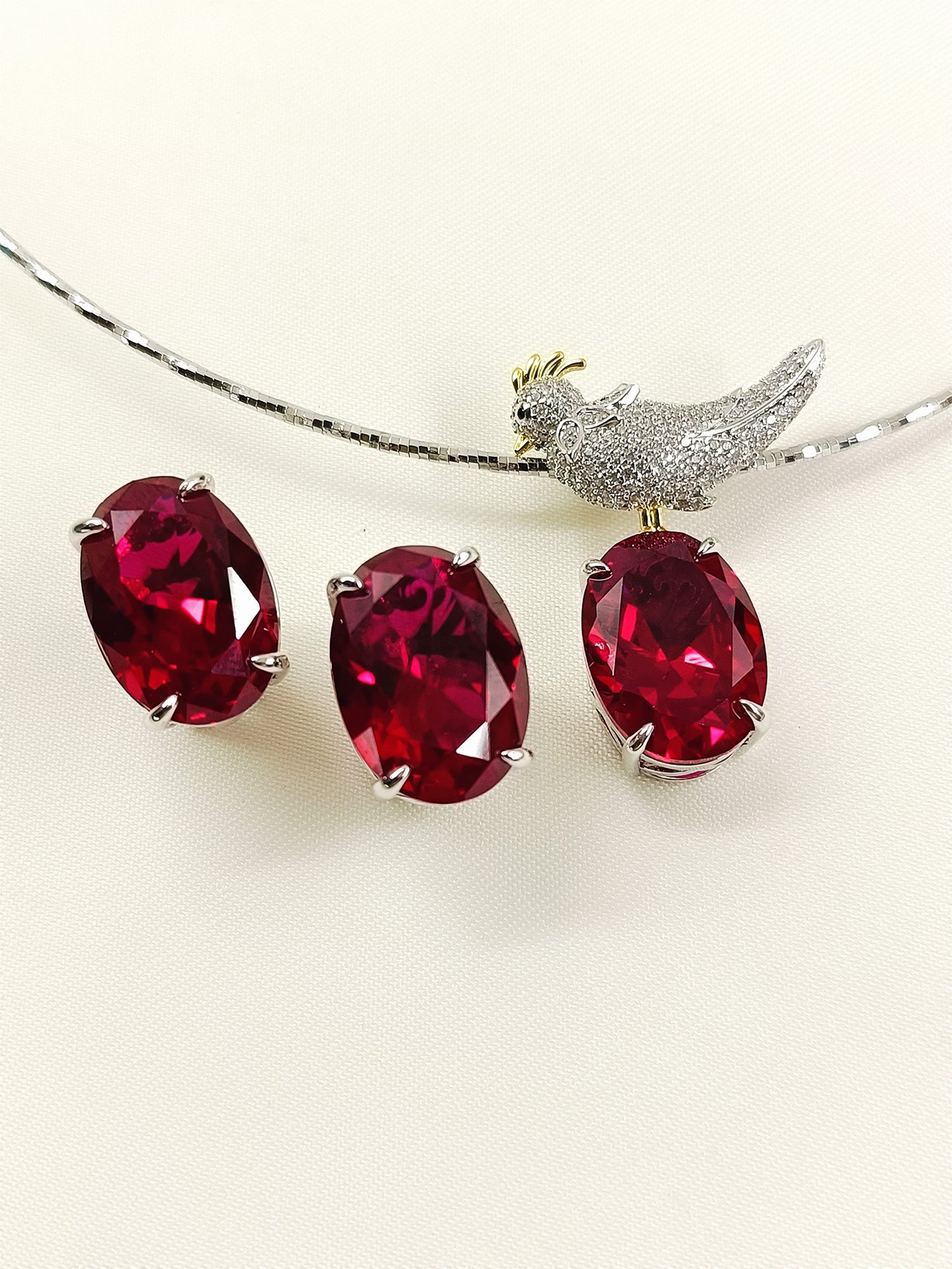 Khursheed Ruby American Diamond Pendant Set With Hasli