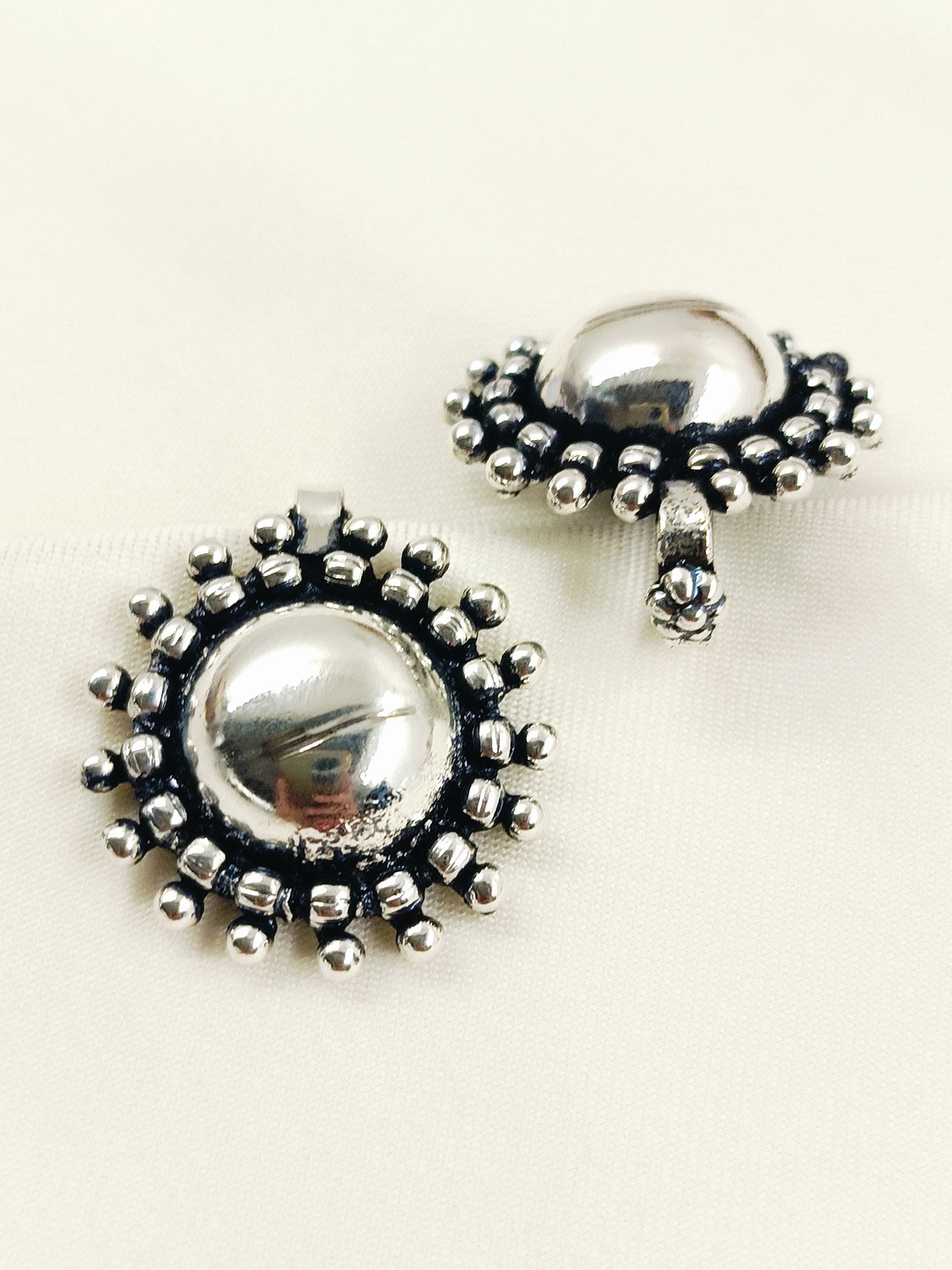 Parul Silver Oxidized  Big Dome Sunburst Cuff Pair
