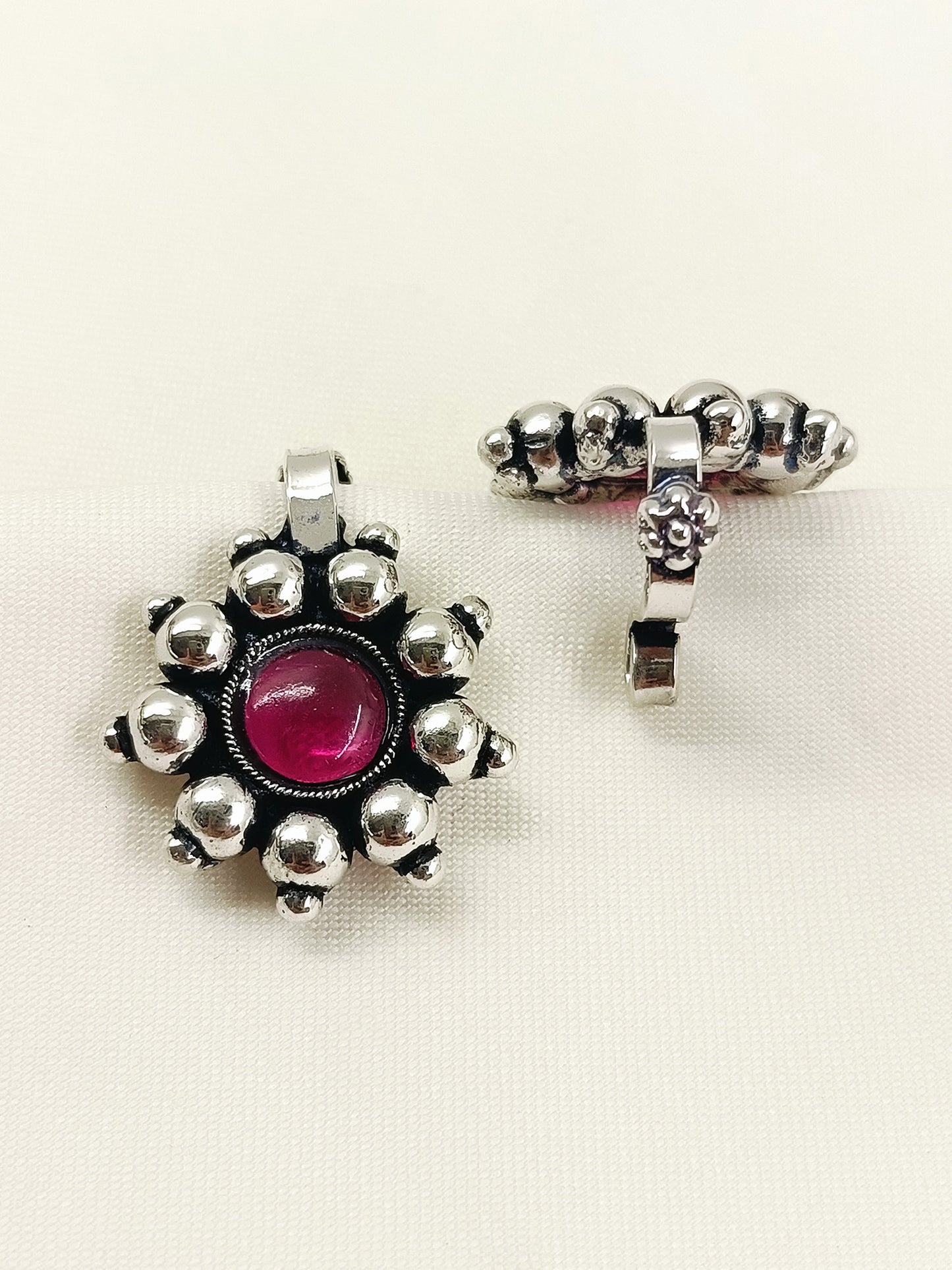 Hasini Oxidized Ruby Stone Rava Clip Cuff Pair