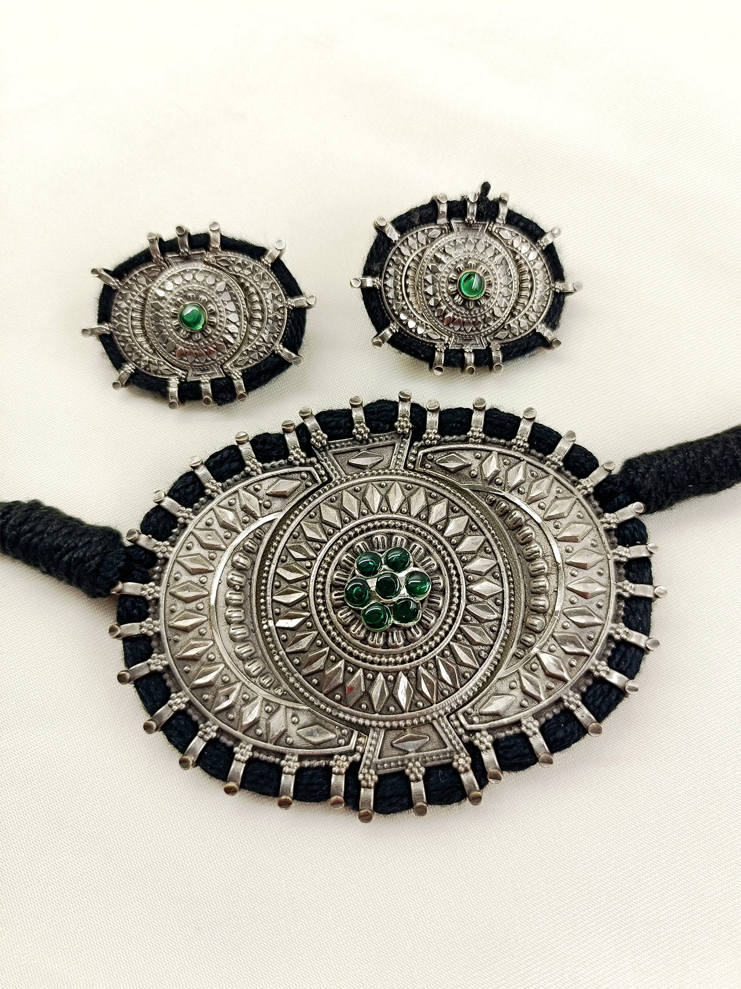Rushali Green Oxidized Choker Set