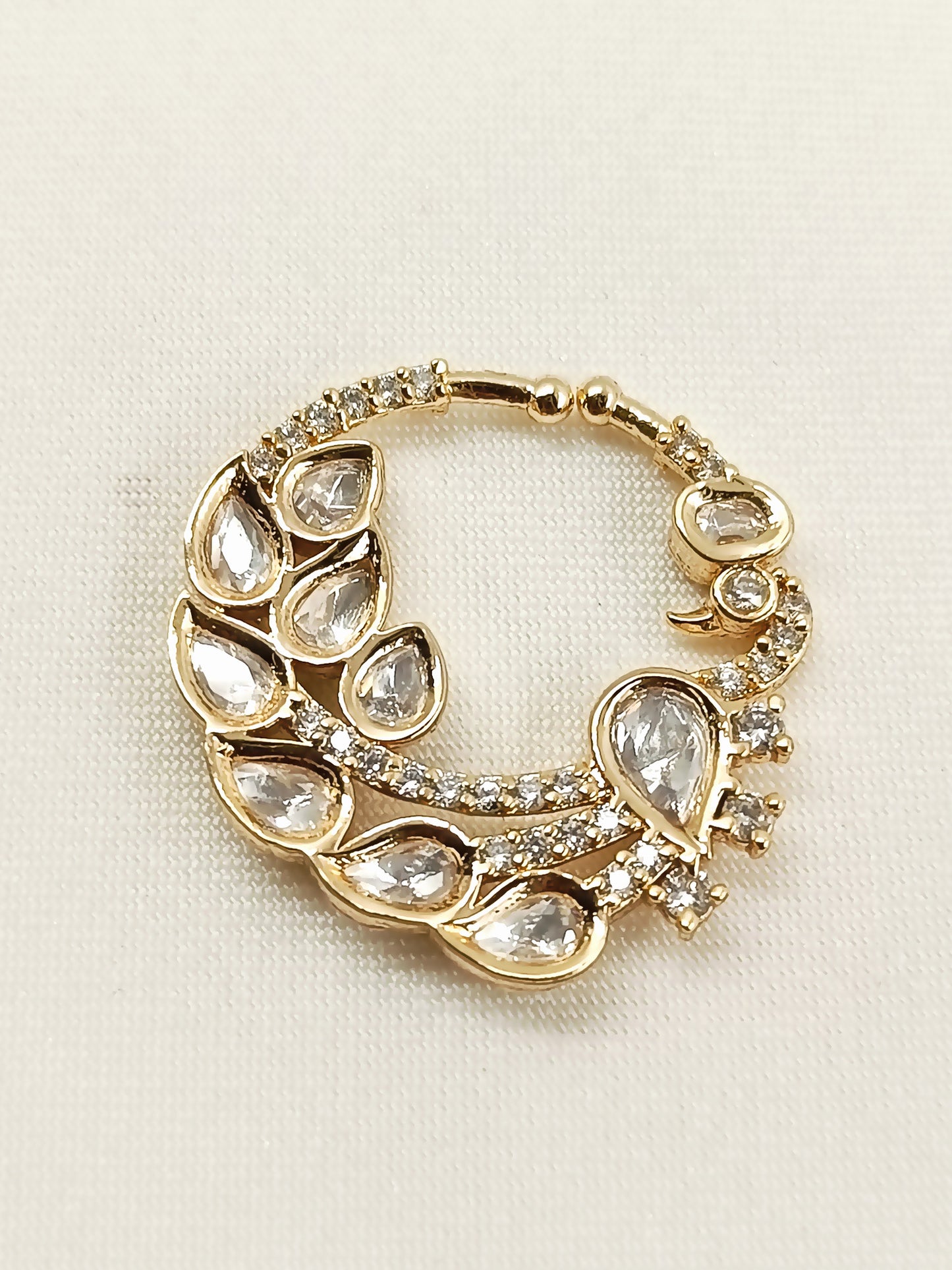 Kriday Peacock White Kundan Nath