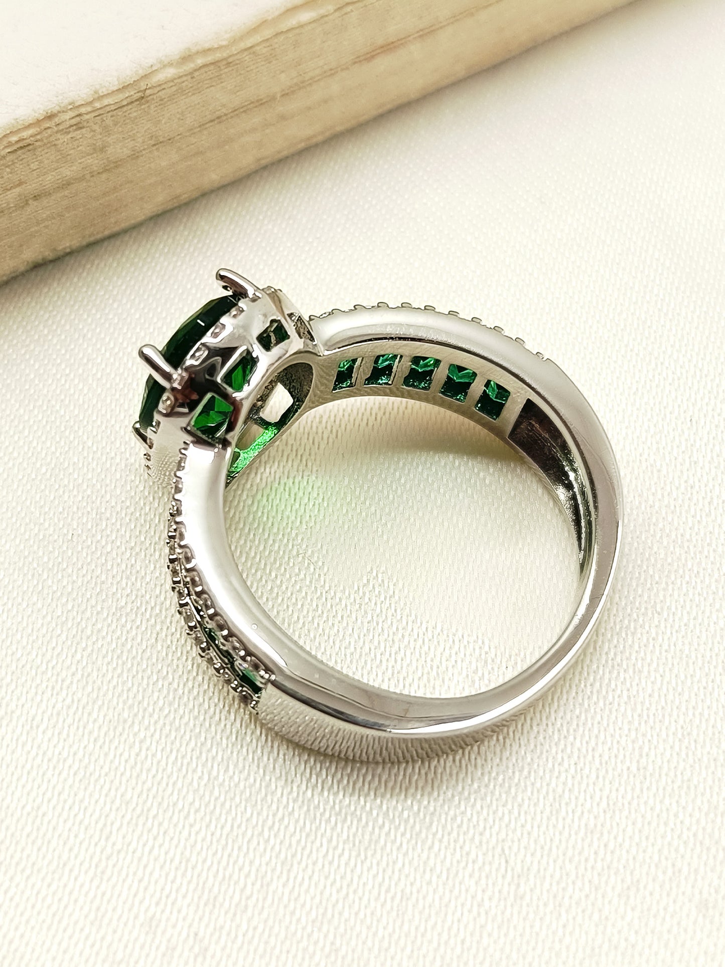 Adika Green American Diamond Finger Ring