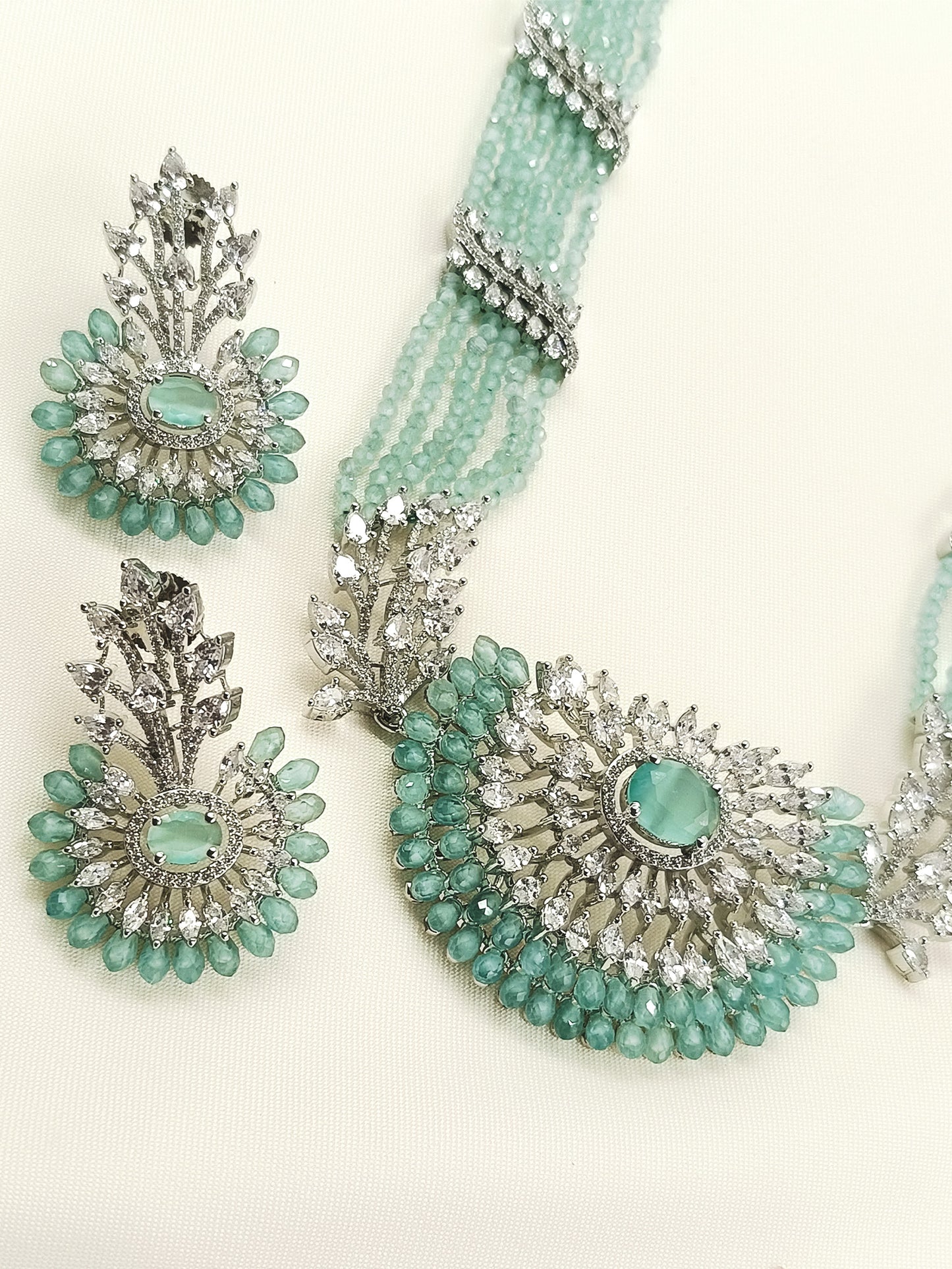 Mini Mint Green American Diamond Necklace Set