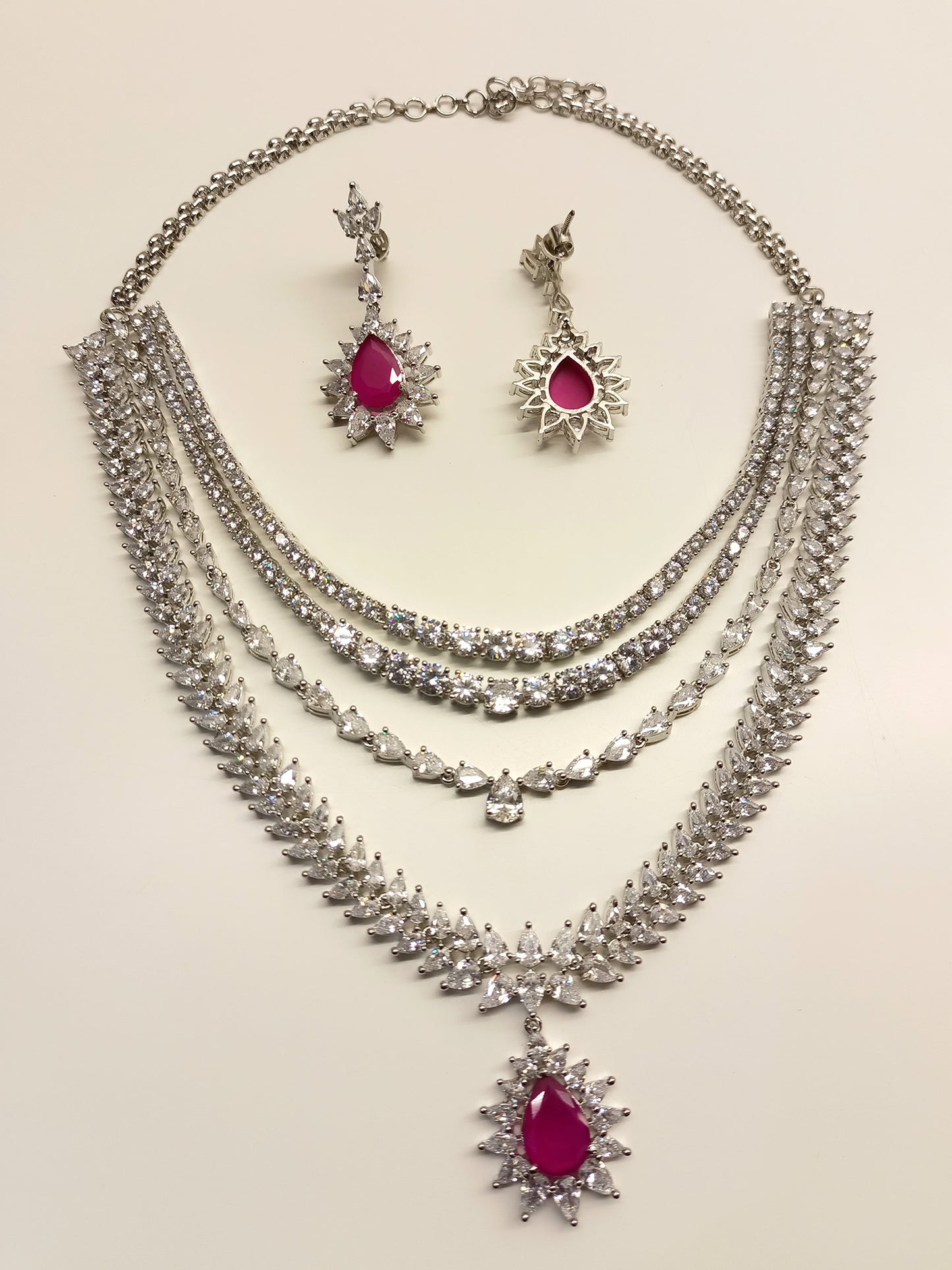 Pallavi Ruby American Diamond Necklace Set