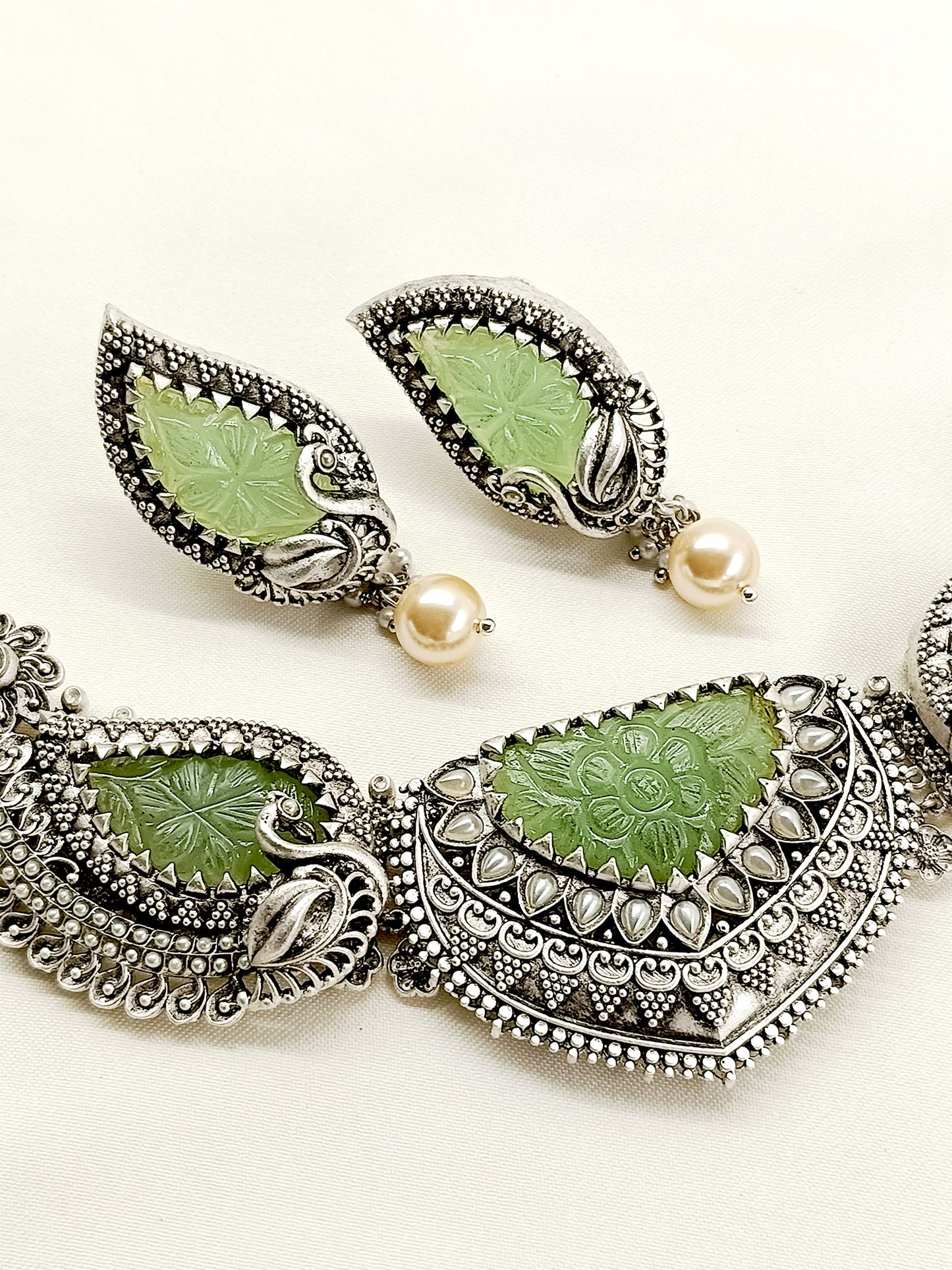 Jhansi Mint Green Peacock Oxidized Set