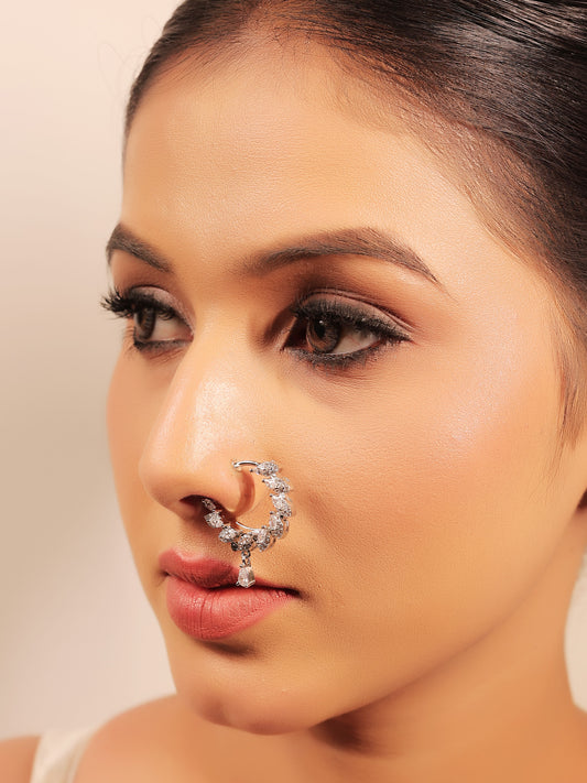 Kishvya White American Diamond Nath