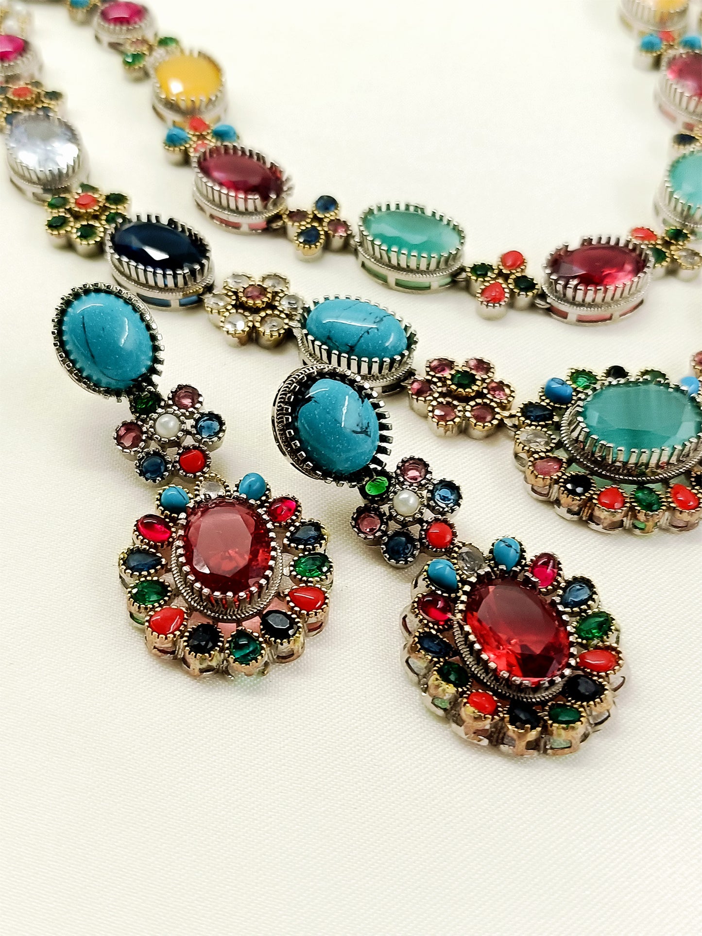 Arya Multi-Color Oxidized Navratna Necklace Set