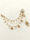 Triguni White Kundan Jhumki With Ear Chain