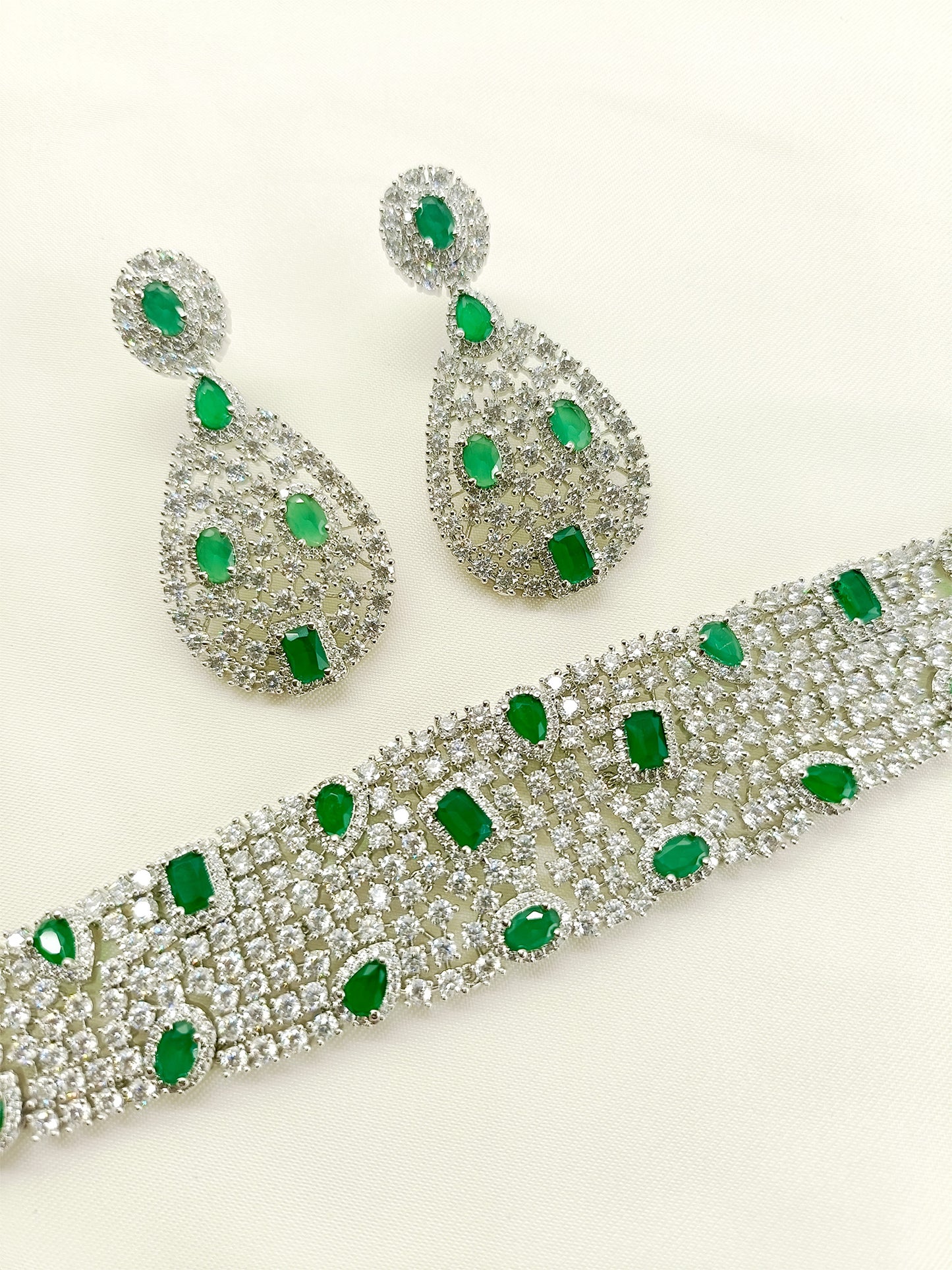 Sobhita Green American Diamond Choker Set