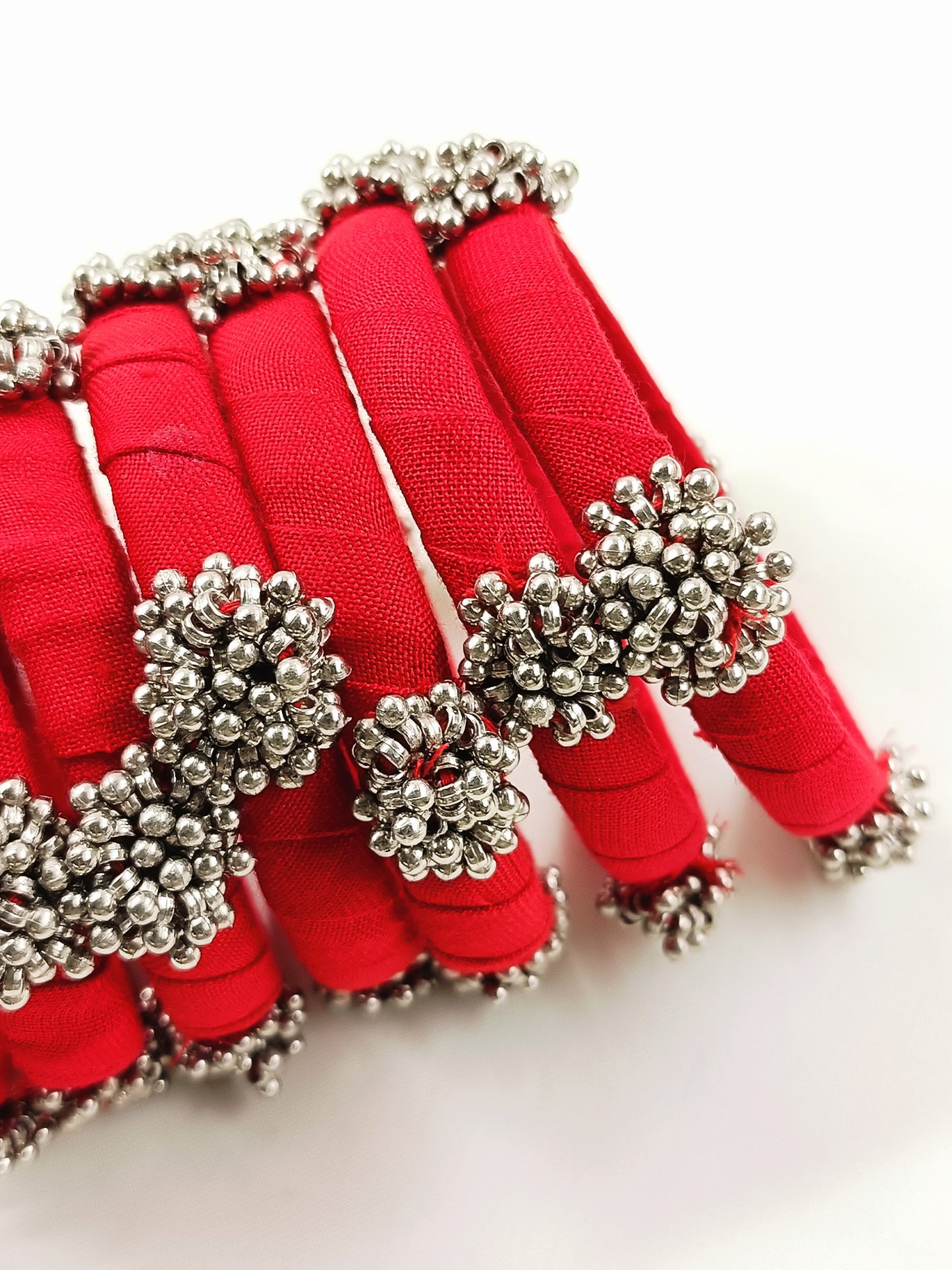 Menna Red Fabric Bangles with Ghungroo