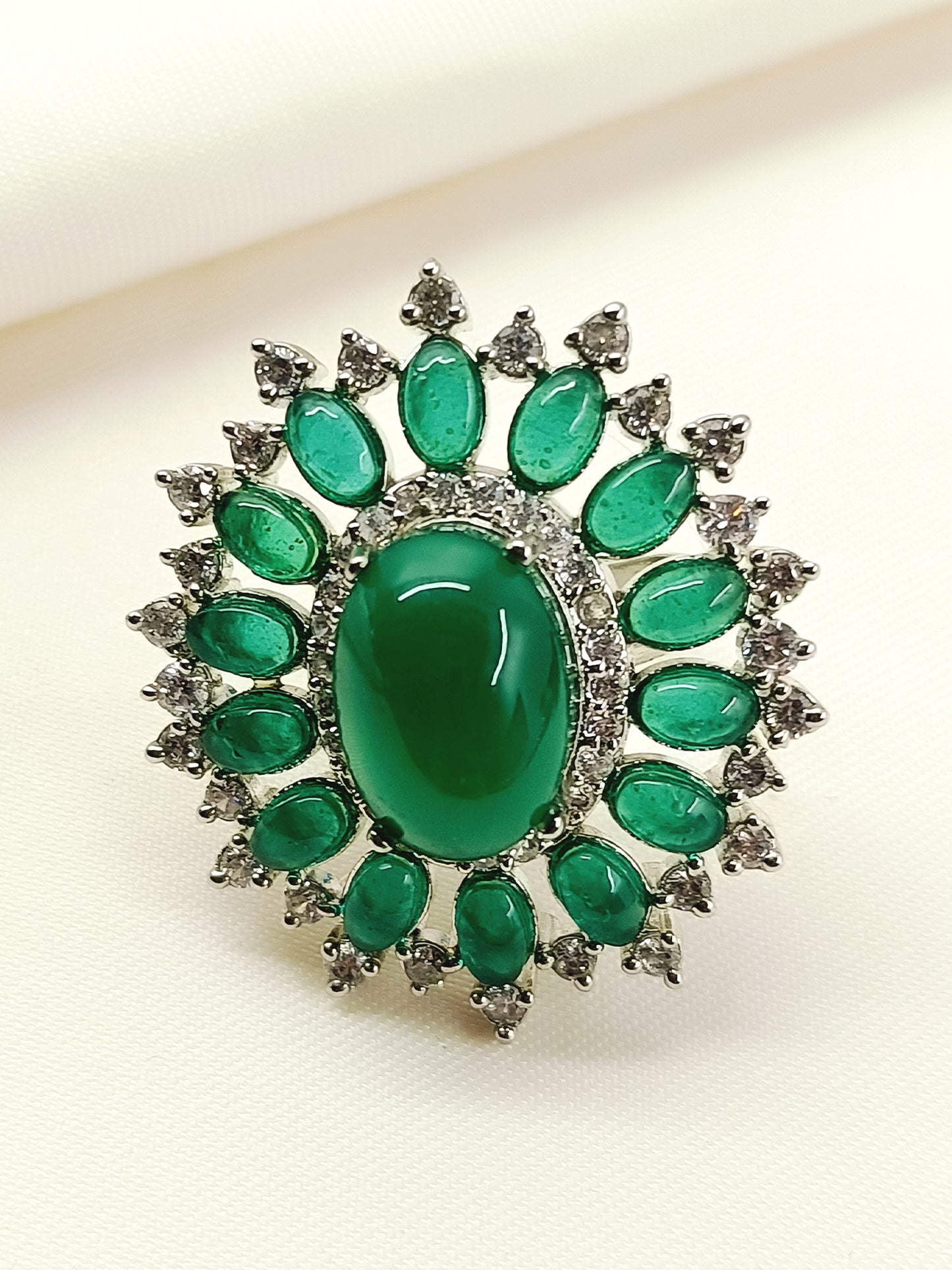 Aatifa Emerald American Diamond Necklace Set With Finger Ring