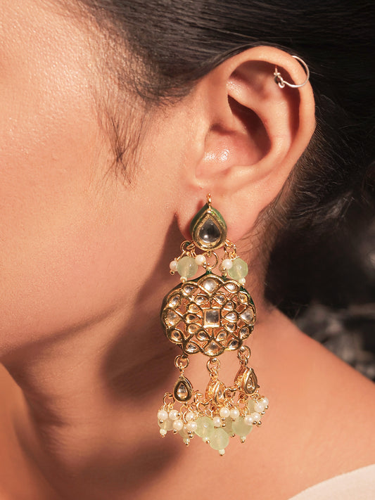 Samiksha Mint Green Beads Kundan Earrings